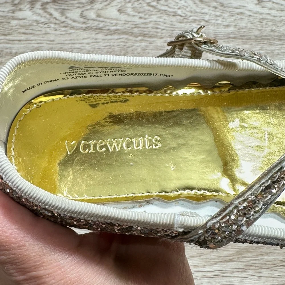 J Crew Kids Gold Sparkle Mary Janes Size 3 Ballet Flat EUC D193 Holiday Party